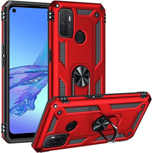 Coque Pour Oppo A53s/Oppo A53 2020 Etui, Pc Militaire + Tpu 2-En-1 Armour Protective Back Housse Avec Bracket, Rouge