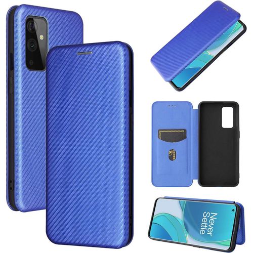 Pour Oneplus 9/9 Pro Étui Portefeuille À Rabat En Fiber De Carbone Étui Pour Téléphone Folio En Cuir Pu Housse De Protection Antichoc Avec Fente Pour Carte Pour Oneplus 9 Bleu