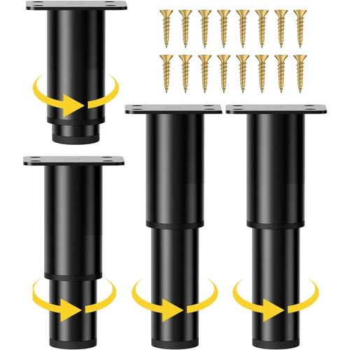 Gouts Et Couleurspied Reglable Pour Meuble.4 Pièces, 12-21 Cm Réglables. Pieds Réglables En Métal Pour Armoires, Meubles Tv, Canapés, Tables De Chevet, Chaises, Noir. (12-21cm Réglable En Hauteur)