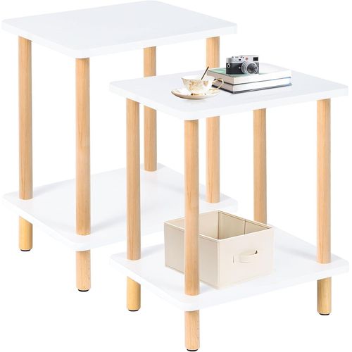 Gouts Et Couleurstables D¿Appoint À 2 Niveaux, Chevet Petit, Avec Étagère De Rangement, Bouts De Canapé, Pour Salon, Entrée, 40x30x47.5cm, Blanc/Naturel, 1-Pack