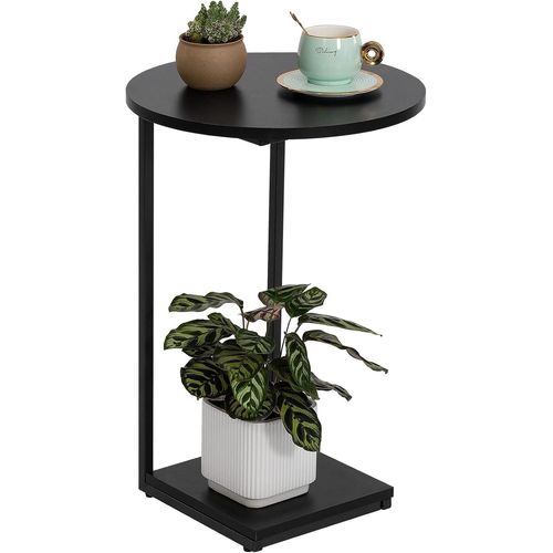 Gouts Et Couleurstable D¿Appoint Ronde, Bout De Canapé, Table De Lit, Moderne, Pour Salon, Chambre, Balcon, Cadre En Métal,Marron Rustique Et Noir