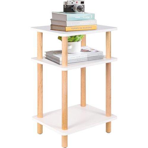 Gouts Et Couleurstables D¿Appoint À 2 Niveaux, Chevet Petit, Avec Étagère De Rangement, Bouts De Canapé, Pour Salon, Entrée, 40x30x47.5cm, Blanc/Naturel, 1-Pack