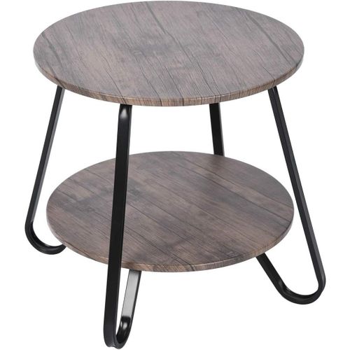Gouts Et Couleurstable D'appoint Ronde Bouts De Canapé Design À 2 Niveaux Guéridon Scandinave Meuble Salon, Chambre En Bois Cadre En Acier Robuste, Chêne, 46x46x45cm