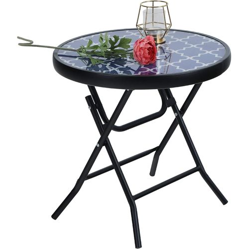 Gouts Et Couleurstable D'appoint, Ronde, Pliable, En Verre Et Métal, Petite Table De Balcon, Résistante Aux Intempéries, Facile À Entretenir, Pour Balcon, Jardin, Terrasse, Salon