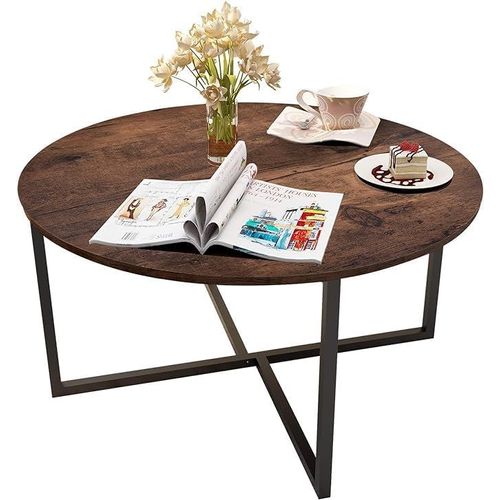 Gouts Et Couleurstable Basse Ronde Pour Salon Avec Pieds En Métal, Table De Cocktail Avec Aspect Bois, Facile À Assembler, Noire