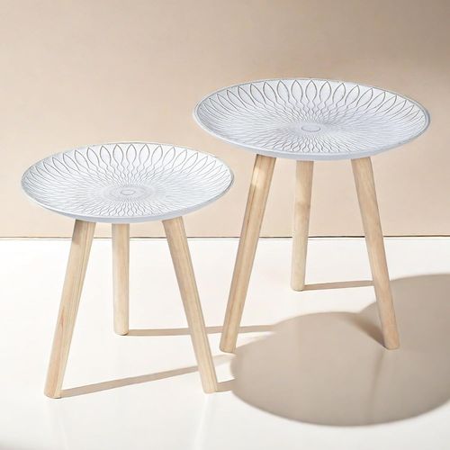 Gouts Et Couleurslot De 2 Petites Tables D'appoint, Rondes, En Bois, Basses, À Trois Pieds, Pour Salon, Chambre À Coucher, Balcon, Blanc Shabby, 35 Cm, 40 Cm