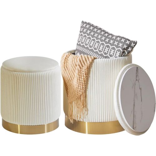 Gouts Et Couleursset De 2 Armoires Ottomanes Rondes, Vanité En Velours Pour Le Maquillage, Table Basse Rembourrée Moderne, Repose - Pieds Multifonctions Pour Salon Et Chambre À Coucher, Orange Wbd005