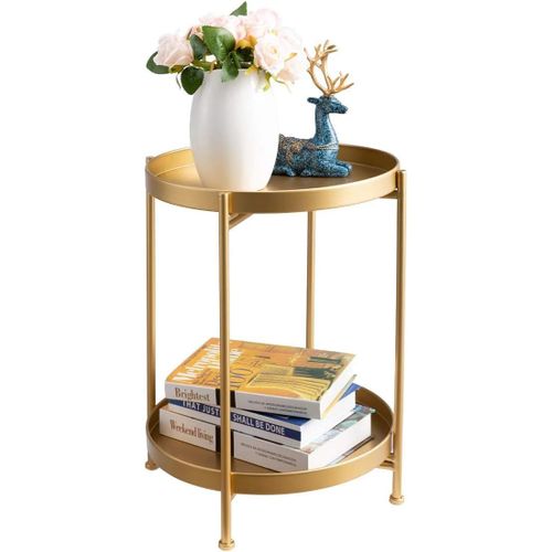 Gouts Et Couleurstable D'appoint Ronde À 2 Etages Avec Plateau En Métal Doré, Table Basse Bout De Canapé Pour Salon Chambre Balcon Terrasse, Doré