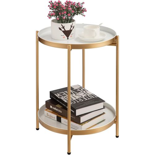 Gouts Et Couleurstable D'appoint Ronde À 2 Etages Avec Plateau En Métal Doré, Table Basse Bout De Canapé Pour Salon Chambre Balcon Terrasse, Doré