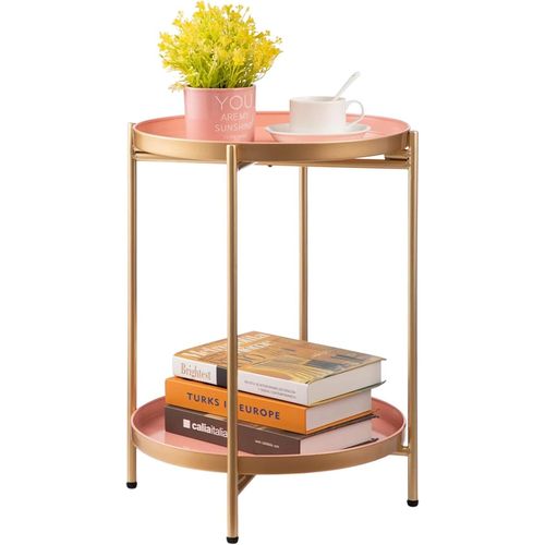 Gouts Et Couleurstable D'appoint Ronde À 2 Etages Avec Plateau En Métal Doré, Table Basse Bout De Canapé Pour Salon Chambre Balcon Terrasse, Doré