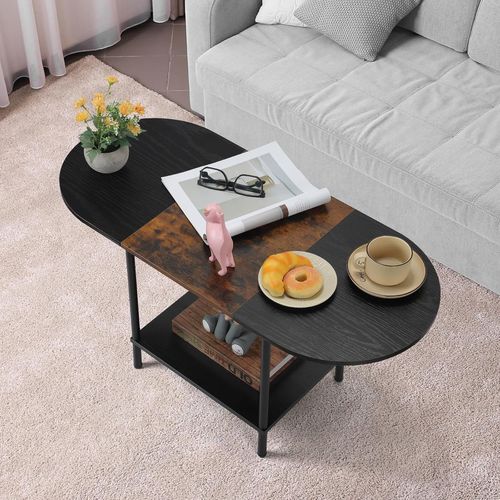 Gouts Et Couleurstable Basse Salon, Table Basse Ovale Avec Étagère, Table De Canapé En Bois, Petite Table Basse, Design Industriel, 90 X 40 X 47cm, Noir Et Marron