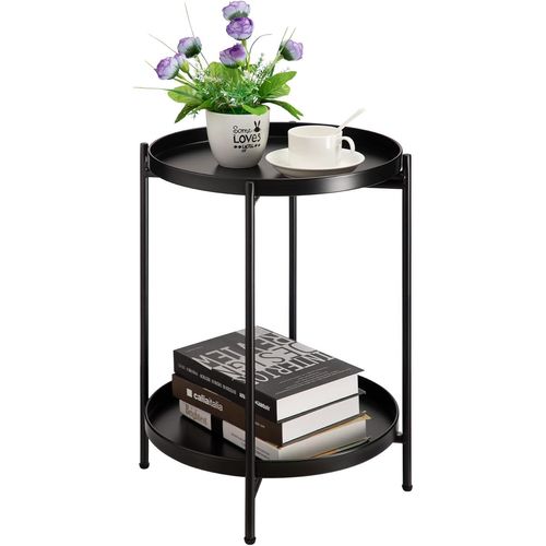 Gouts Et Couleurstable D'appoint Ronde À 2 Etages Avec Plateau En Métal Doré, Table Basse Bout De Canapé Pour Salon Chambre Balcon Terrasse, Doré