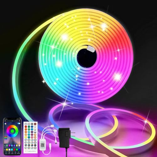 Mondodigitale-10m Ruban Led Rgb Néon,Bande Led, Neon Led Flexible,Néon Etanches Ip65,Lampe Neon Pour Chambre, Fête, Bar, Cuisine, Intérieur/Extérieur Décoration