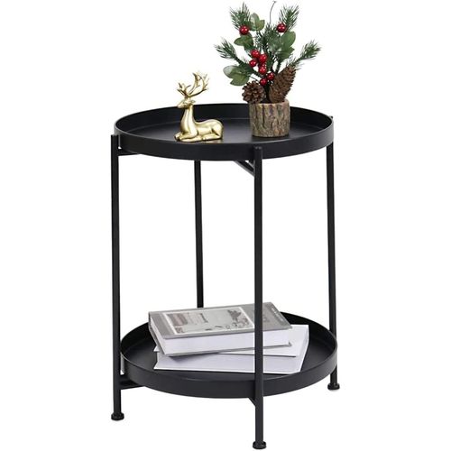 Gouts Et Couleurstable D'appoint Ronde En Métal À 2 Etages Table Basse Table D'appoint De Jardin Ø36 X H51.5 Cm Bout De Canapé Style Industriel Table De Chevet/Petites Tables Pour Salon,Balcon,Chambr