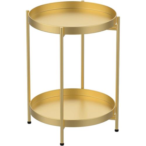 Gouts Et Couleurstable D'appoint En Métal Ronde Table Basse Avec Double Couche Plateau Amovible, Doré Bouts De Canapé Pour Salon Chambre Bureau Ø 37 X H52 Cm
