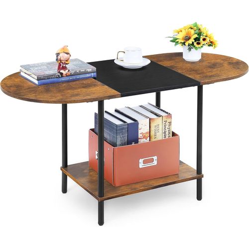 Gouts Et Couleurstable Basse Noire Avec Étagère De Rangement À 2 Niveaux, Ovale Avec Pieds Réglables, Moderne Pour Salon Et Bureau