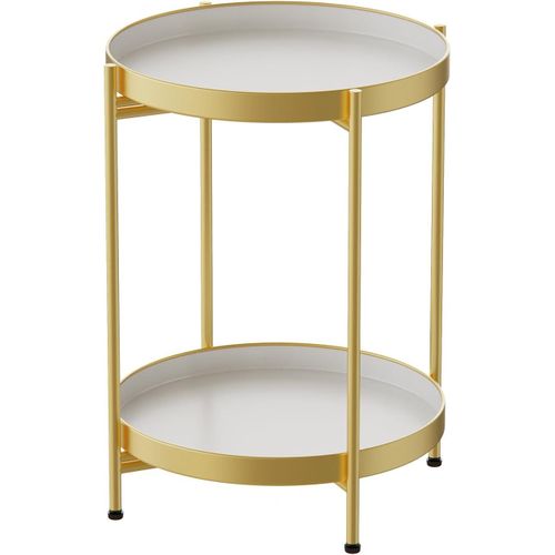 Gouts Et Couleurstable D'appoint En Métal Ronde Table Basse Avec Double Couche Plateau Amovible, Doré Bouts De Canapé Pour Salon Chambre Bureau Ø 37 X H52 Cm