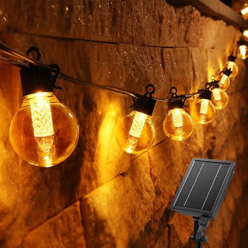 Gouts Et Couleursguirlande Lumineuse Guinguette Solaire, 12.6m 25 Led G40 Ampoules Guirlande Guinguette Extérieure Étanche Ip65 Lumiere Décoration Pour Jardin Terrasse Patio Fête Mariage, Blanc Chaud