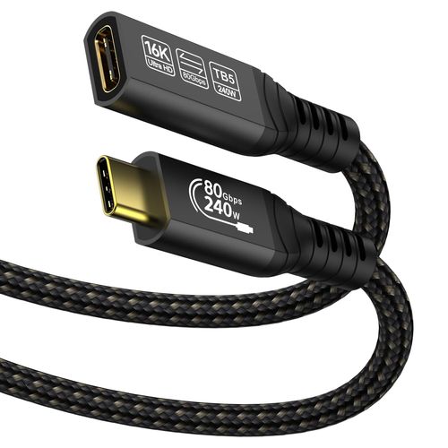 MONDODIGITALE-Rallonge Câble Thunderbolt 5 80Gbps 0.5M, Usb C Cable Extension, Supporte 240W Charging Et Un Écran 16K/8K Display, Compatible Avec Les Périphériques Thunderbolt 4/3, Usb4 Usb C 3.2/3.1