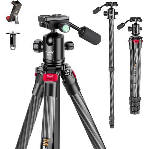 MONDODIGITALE-Trepied Appareil Photo 162Cm 63" Trépied De Voyage Monopode Caméra Trépied Compact En Fibre De Carbone Léger Et Portable Pour Dslr Camera Video Avec Rotule Panoramique 360° (Ys-254C+Yf-