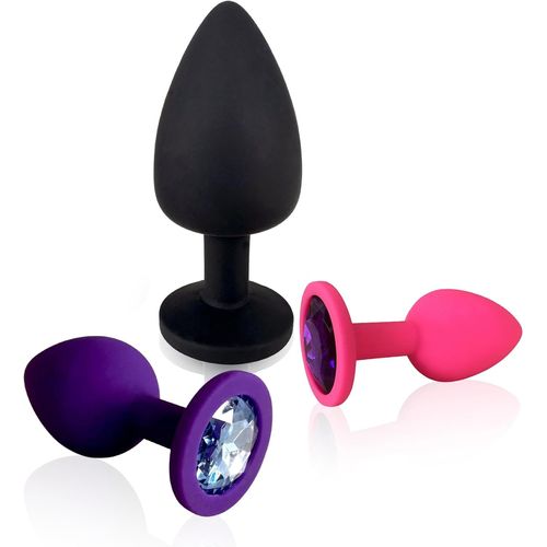 Gouts Et Couleurs3x Plug Anale Silicone Bouchon Anal Set Ø 30 Mm, Ø 35 Mm, Ø 45 Mm S + M + L Butt Plug Rose + Violet + Noir