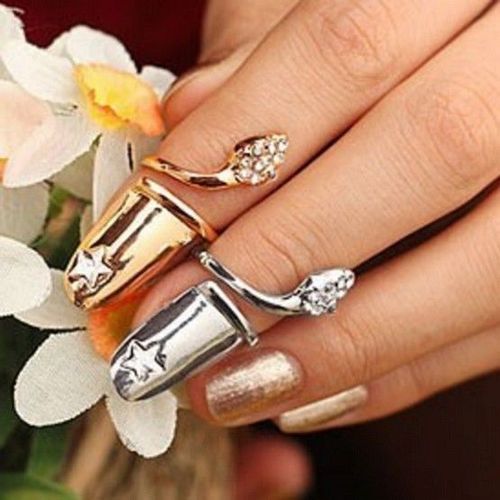Bague D'Ongle / De Phalange / Bijou Ongulaire Serpent Métal Doré + Strass - French Manucure - Taille Ajustable -