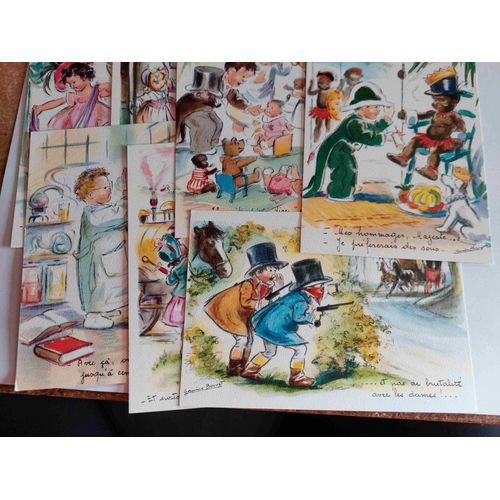 Lot De 7 Cartes Postales Neuves : Enfants, Fillettes Et Garçons, Et Texte Humoristique