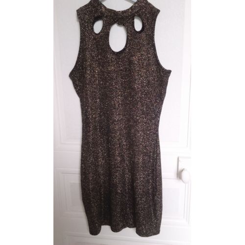 Elégante Robe Soirée / Cocktail Moulante Stretch Noire & Doré Taille 36 Idée Cadeau