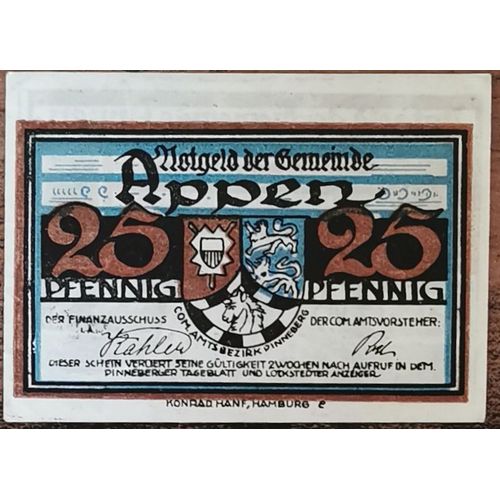 Billet Allemagne 25 Pfennig 1921 Appen Grm 39,1 2/6