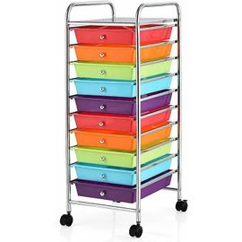 Costway Tour De Rangementà Roulettes - 10 Tiroirs 32,5 X 37 X 86 Cm, Format A4 Et Lettre De Couleur Arc-En-Ciel
