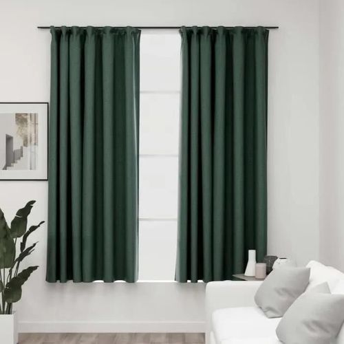 Vidaxl Rideaux Occultants Aspect Lin Avec Crochets 2pcs Vert 140x175cm