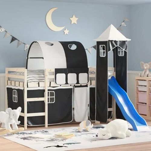 Rideaux Pour Lit Mezzanine - Vidaxl - Tunnel Et Tour - Polyester - Blanc Et Noir - Moderne