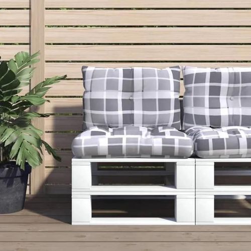 Vidaxl Coussins De Palette Lot De 2 Motif À Carreaux Gris Tissu 360848