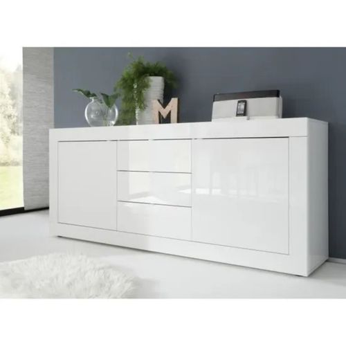 Buffet Basic 2 Portes 3 Tiroirs Blanc Laqué 