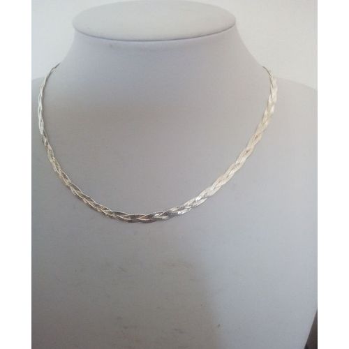 Collier En Argent Maille Plate Et Tressée T 42 Cm