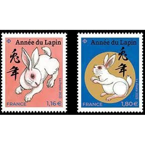 Année Lunaire Chinoise Du Lapin La Paire Grand Format Année 2023 N° 5645 5647 Yvert Et Tellier Luxe