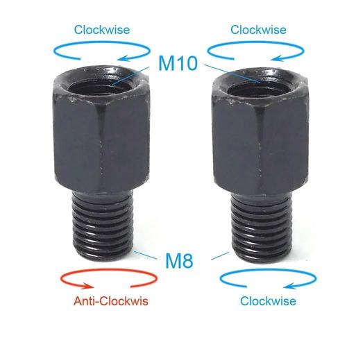 1 Paire D'adaptateurs De Rétroviseurs De Moto Noirs M10 10mm M8 8mm, Boulon De Conversion Dans Le Sens Des Aiguilles D'une Montre, Anti-Horloge, Filetage Droit Gauche-M10m8 (Rr And Rl)