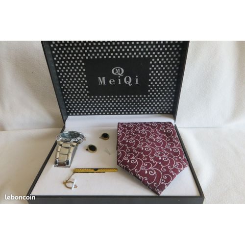 Coffret Cadeau Montre/Cravate/Pince À Cravate/Boutons Manchette