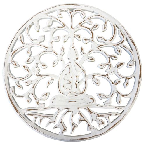 Décoration murale Arbre Bouddha en bois blanc patiné  30 cm