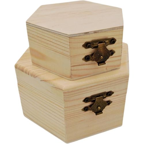 Shiliu-Lot De 2 Boîtes En Bois Brut Unies, Hexagonales Non Peintes Pour Bijoux, Coffres De Rangement, Coffres Au Trésor Pour Décora[