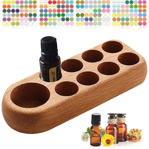 Shiliu-9 Trous Étagère De Stockage Rangement En Hêtre Bois Pour Huile Essentielle Aromathérapie - Peut Contenir Des Bouteilles De 5[