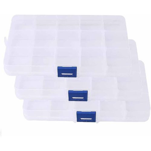 Shiliu-Lot De 3 Boîtes De Rangement Pour Bijoux Et Boucles D'oreilles Avec 15 Compartiments Réglables Et Couvercle Pour Fournitures[