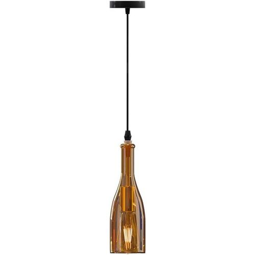 Shiliu-Vintage Verre Coloré Bouteille De Vin Pendentif Plafonnier Abat-Jour Créatif Rétro Intérieur Lumière Lustre Pour Café Loft R[