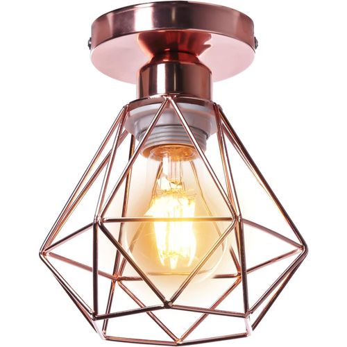 SHILIU-Plafonnier industrielle vintage design rétro cage en métal fer forge, Suspension luminaire E27 lampe de plafond diamant Ø16c[