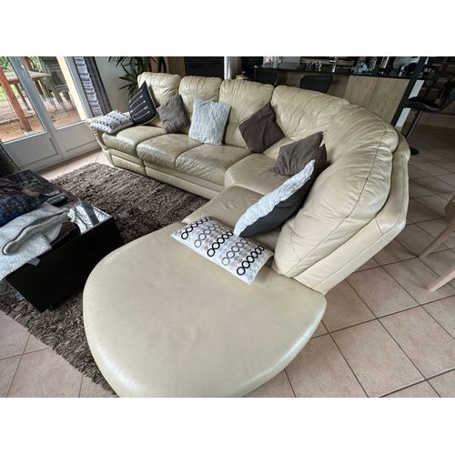 Canapé D'Angle En Cuir Blanc Avec Fauteuil Relax Et Méridienne