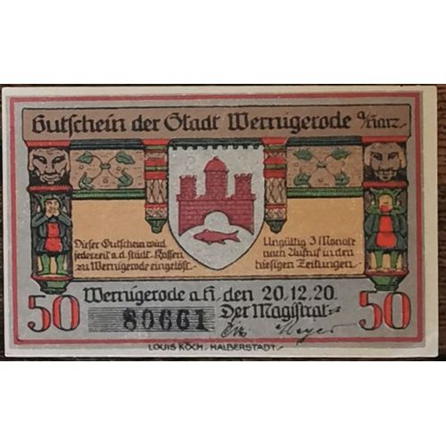 Billet Allemagne 50 Pfennig 12/1920 Wernigerode Grm 1407,1 2/2