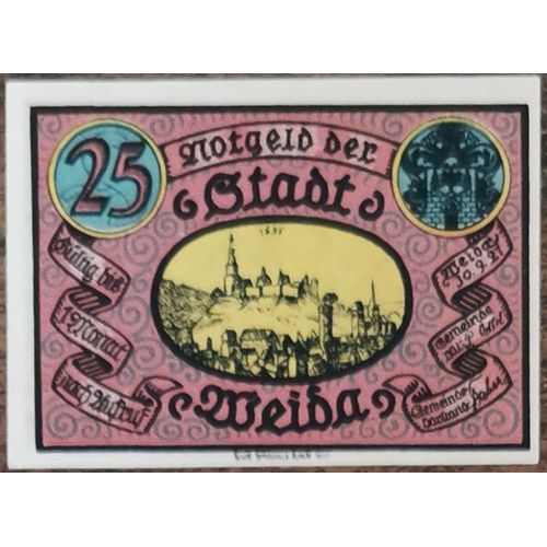 Billet Allemagne 25 Pfennig 09/1921 Weida Grm 1391,2 3/8