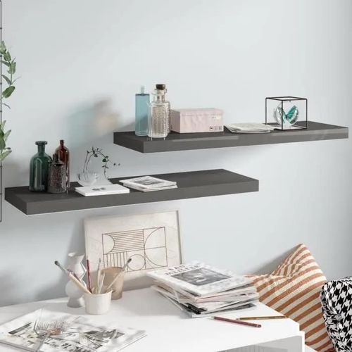 Vidaxl Étagère Murale Flottante 2 Pcs Gris Brillant 80x23,5x3,8 Cm Mdf