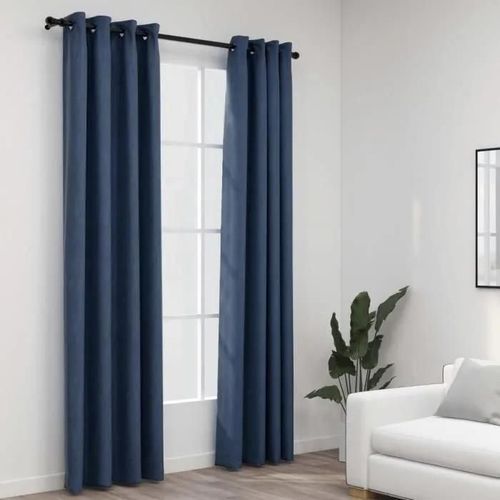 Vidaxl Rideaux Occultants Aspect Lin Avec ?Illets 2 Pcs Bleu 140x225cm