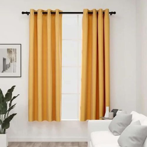 Vidaxl Rideaux Occultants Aspect Lin À ?Illets 2 Pcs Jaune 140x175 Cm